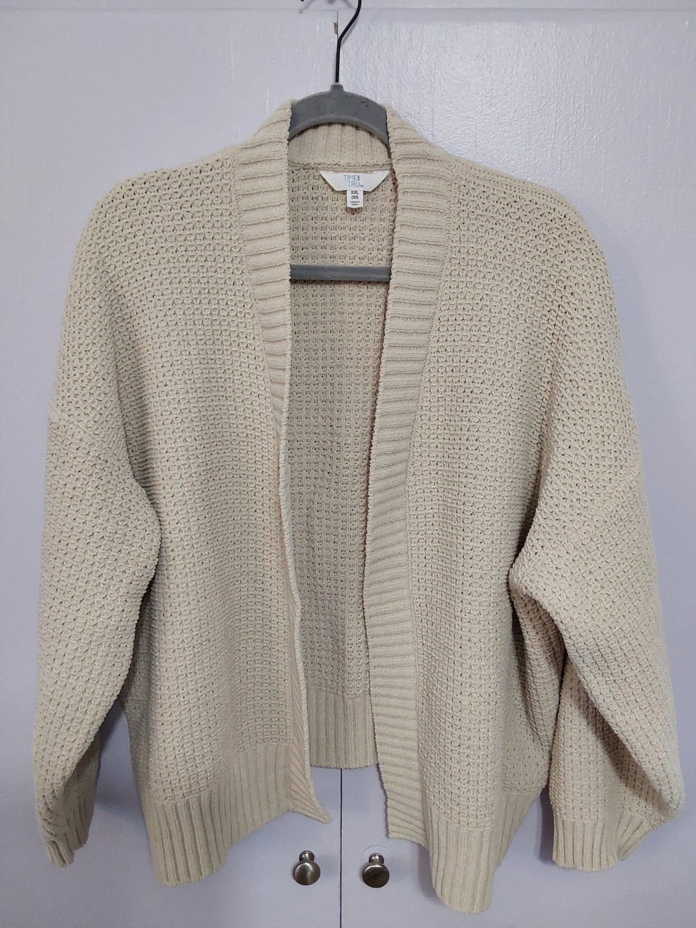 Time and Tru Cream Open-Front Knit Cardigan